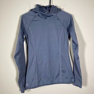 Athleta Gray Hooded Activewear Top Thumb Hole Fitted Pullover XXS Lightweight!